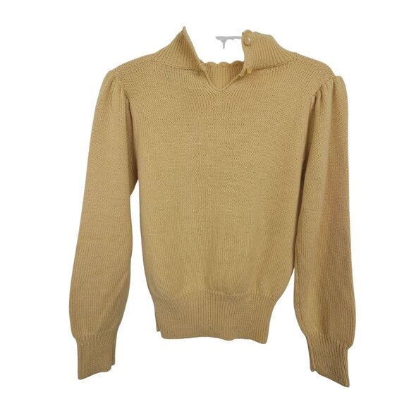 VTG HermanGeist Womens S Sweater Embroidered Floral Mustard Wool Warm Grannycore - Picture 2 of 14